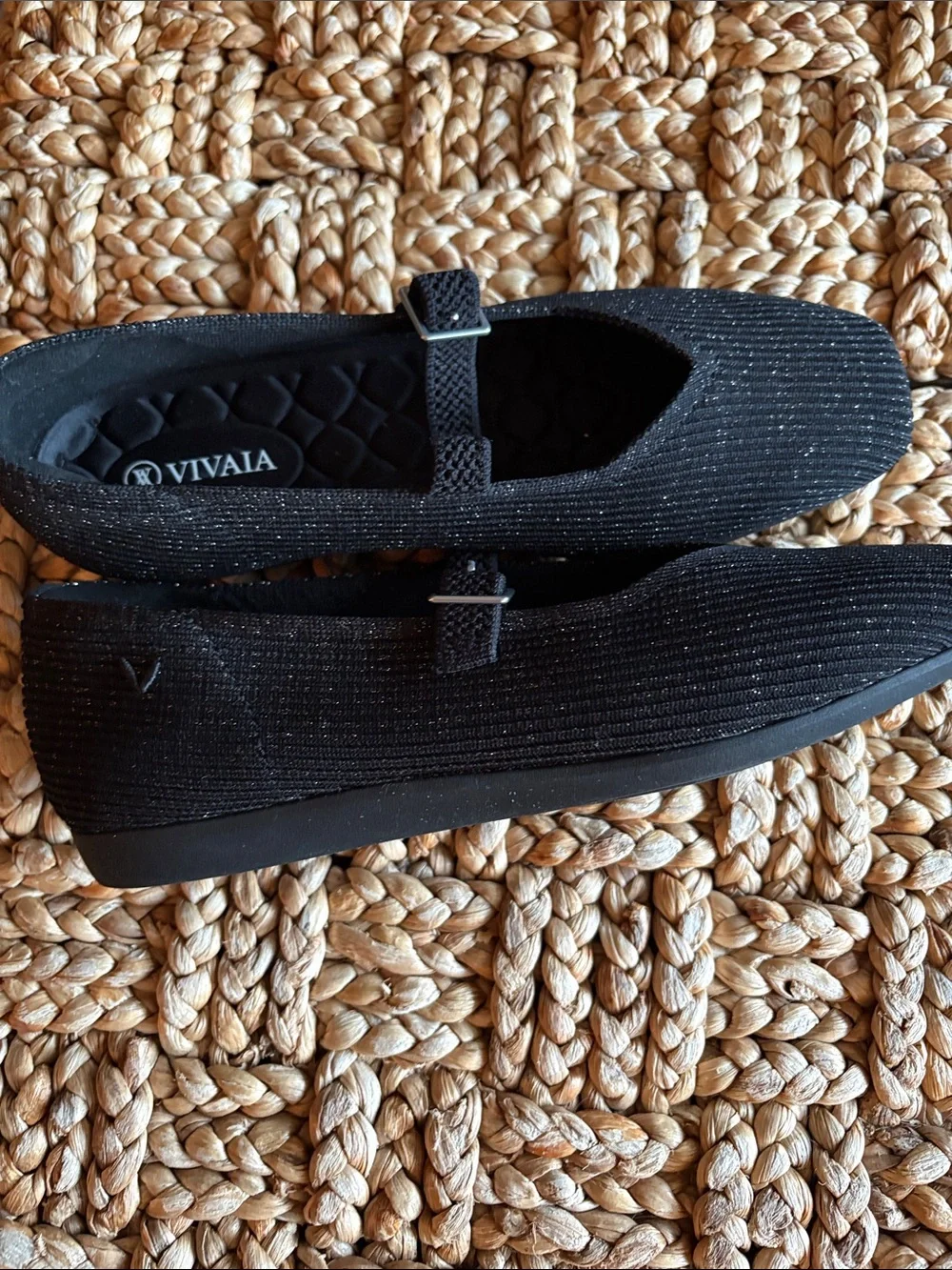 VIVALA Black Glitter Mary Jane Flats